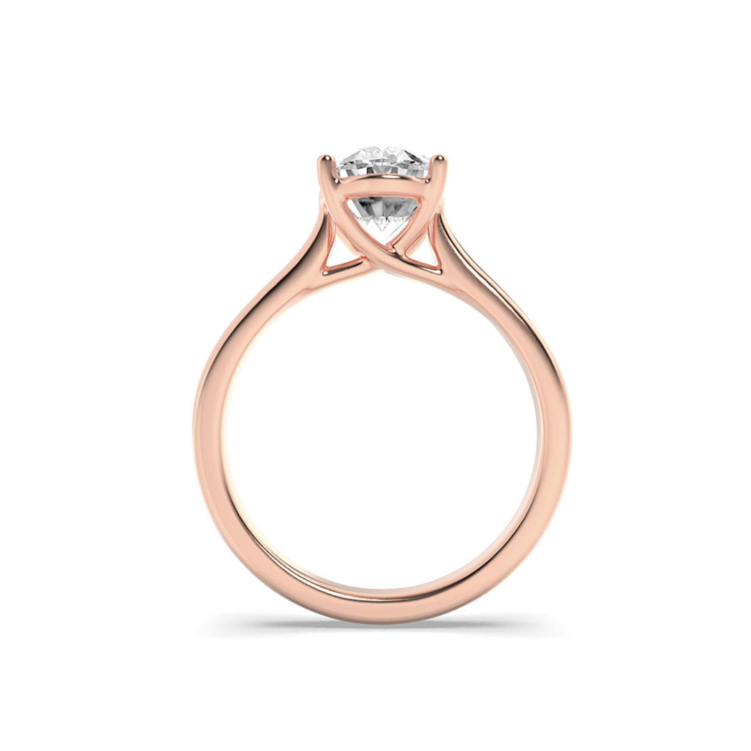 1Cttw Oval Shaped Lab Grown Diamond (F/VS) Plain Cathedral Trellis Shank Solitaire Engagement Ring in 14K Gold
