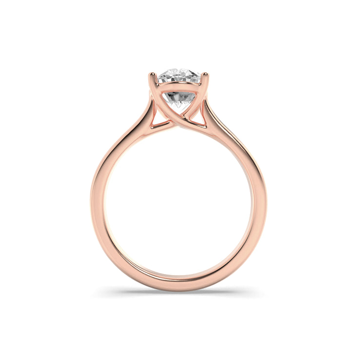 1Cttw Oval Shaped Lab Grown Diamond (F/VS) Plain Cathedral Trellis Shank Solitaire Engagement Ring in 14K Gold