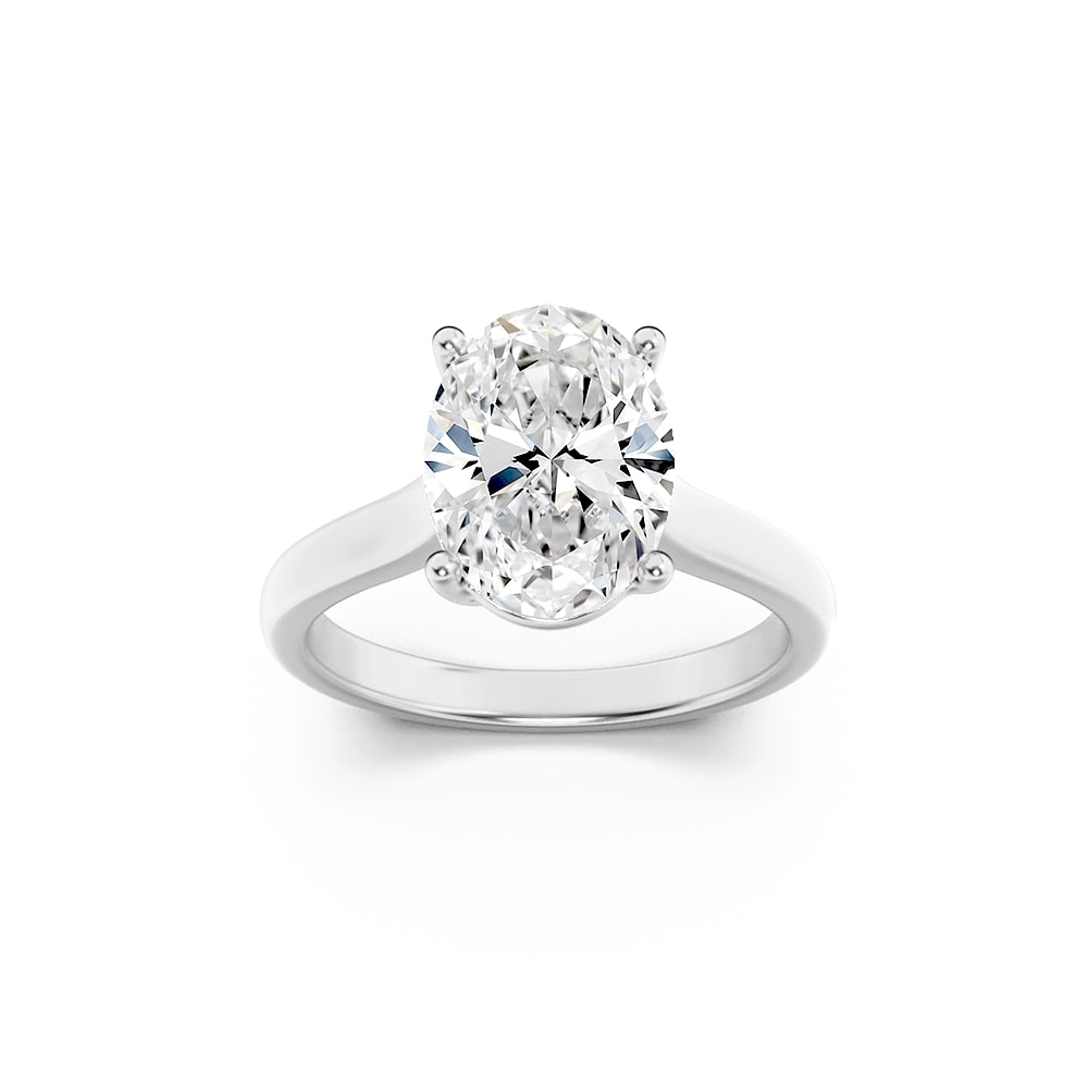 1.5Cttw Oval Shaped Lab Grown Diamond (F/VS) Plain Cathedral Trellis Shank Solitaire Engagement Ring in 14K Gold