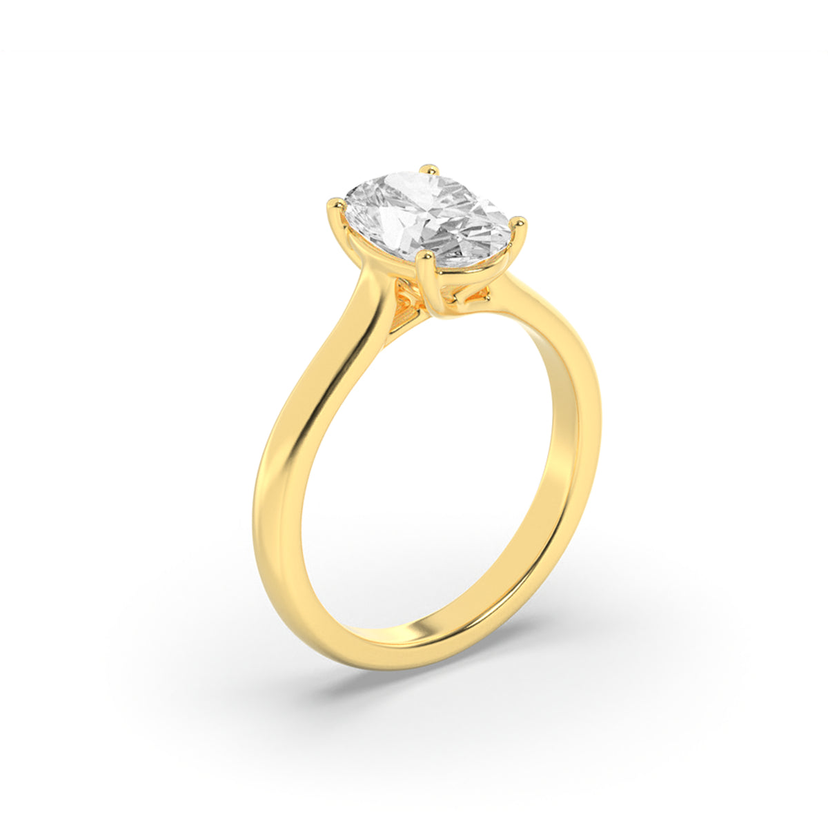 2.5Cttw Oval Shaped Lab Grown Diamond (G/VS) Plain Cathedral Trellis Shank Solitaire Engagement Ring in 14K Gold