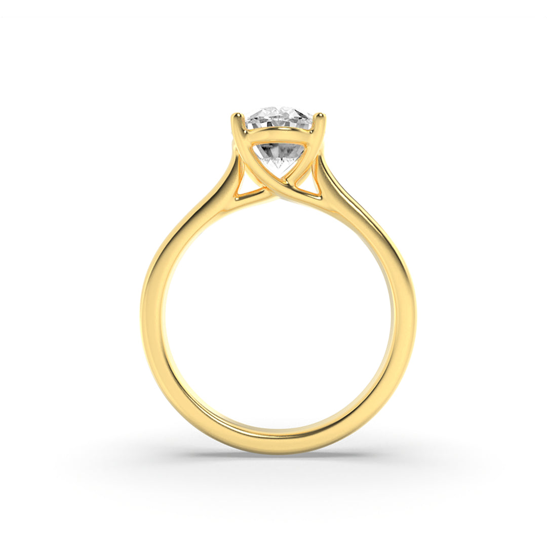 2.5Cttw Oval Shaped Lab Grown Diamond (G/VS) Plain Cathedral Trellis Shank Solitaire Engagement Ring in 14K Gold