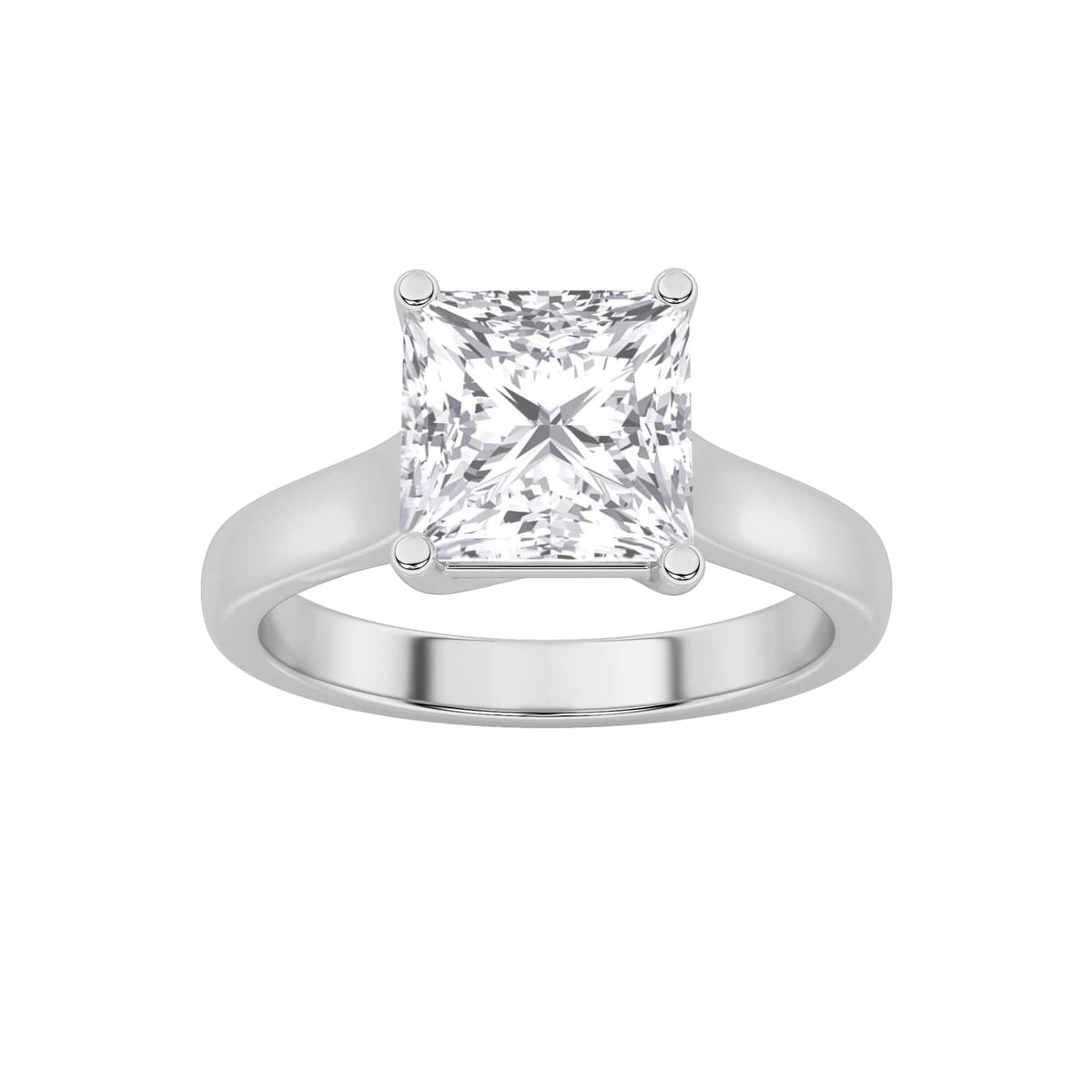 1Cttw Princess Shaped Lab Grown Diamond (F/VS) Plain Cathedral Trellis Shank Solitaire Engagement Ring in 14K Gold