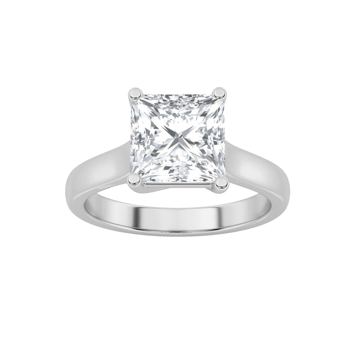 1Cttw Princess Shaped Lab Grown Diamond (F/VS) Plain Cathedral Trellis Shank Solitaire Engagement Ring in 14K Gold