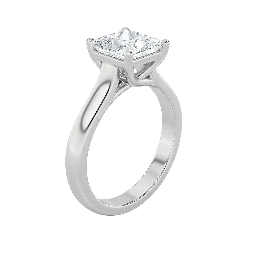 1Cttw Princess Shaped Lab Grown Diamond (F/VS) Plain Cathedral Trellis Shank Solitaire Engagement Ring in 14K Gold