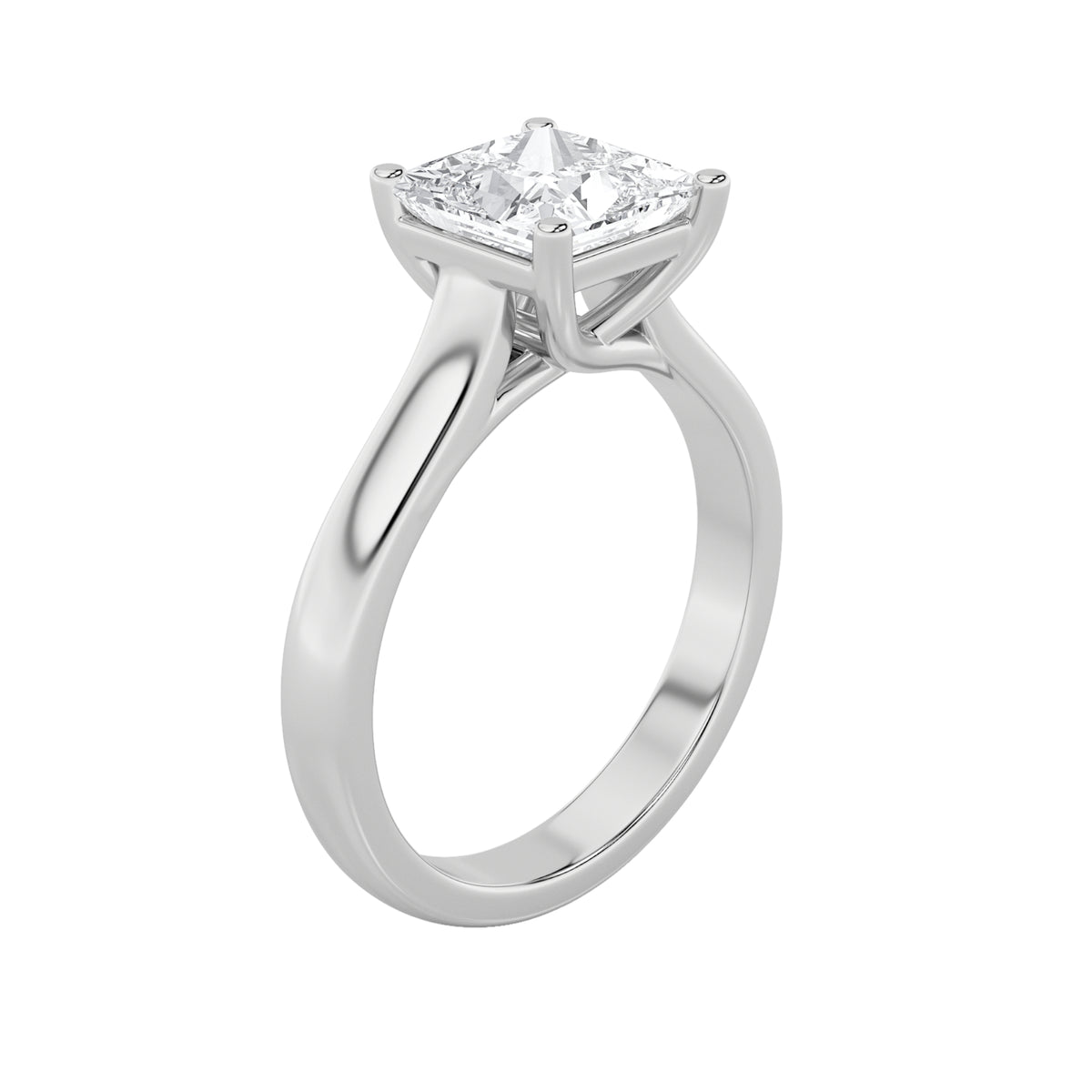 1Cttw Princess Shaped Lab Grown Diamond (F/VS) Plain Cathedral Trellis Shank Solitaire Engagement Ring in 14K Gold
