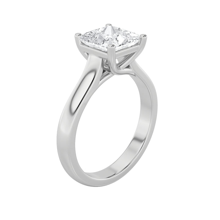 1Cttw Princess Shaped Lab Grown Diamond (F/VS) Plain Cathedral Trellis Shank Solitaire Engagement Ring in 14K Gold
