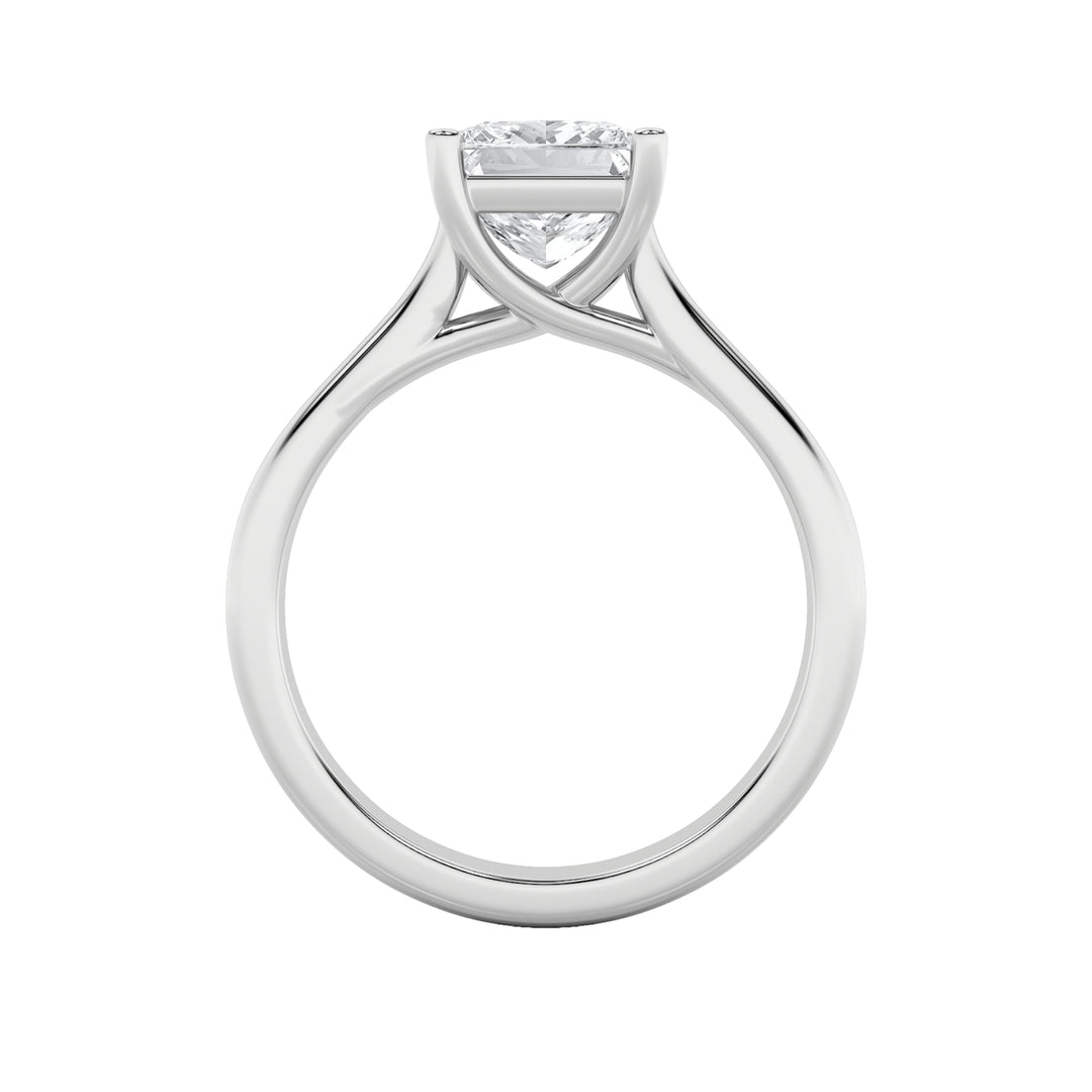 1Cttw Princess Shaped Lab Grown Diamond (F/VS) Plain Cathedral Trellis Shank Solitaire Engagement Ring in 14K Gold