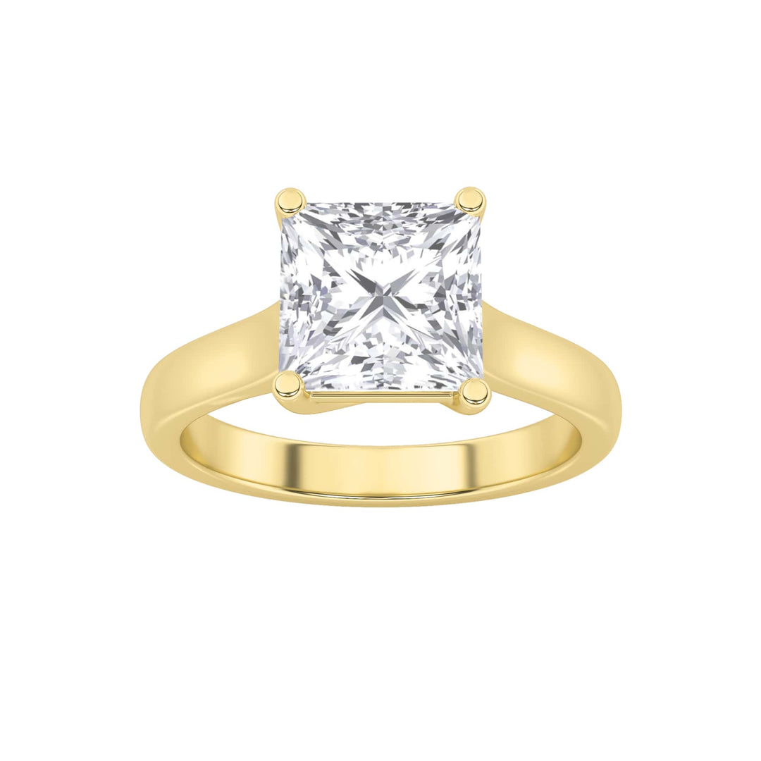 1Cttw Princess Shaped Lab Grown Diamond (F/VS) Plain Cathedral Trellis Shank Solitaire Engagement Ring in 14K Gold