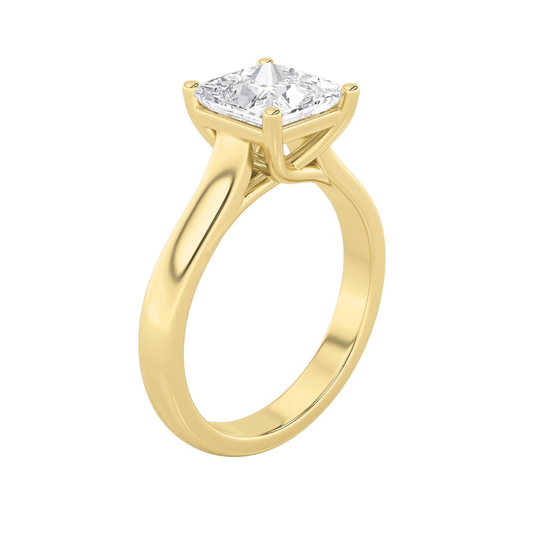 1Cttw Princess Shaped Lab Grown Diamond (F/VS) Plain Cathedral Trellis Shank Solitaire Engagement Ring in 14K Gold