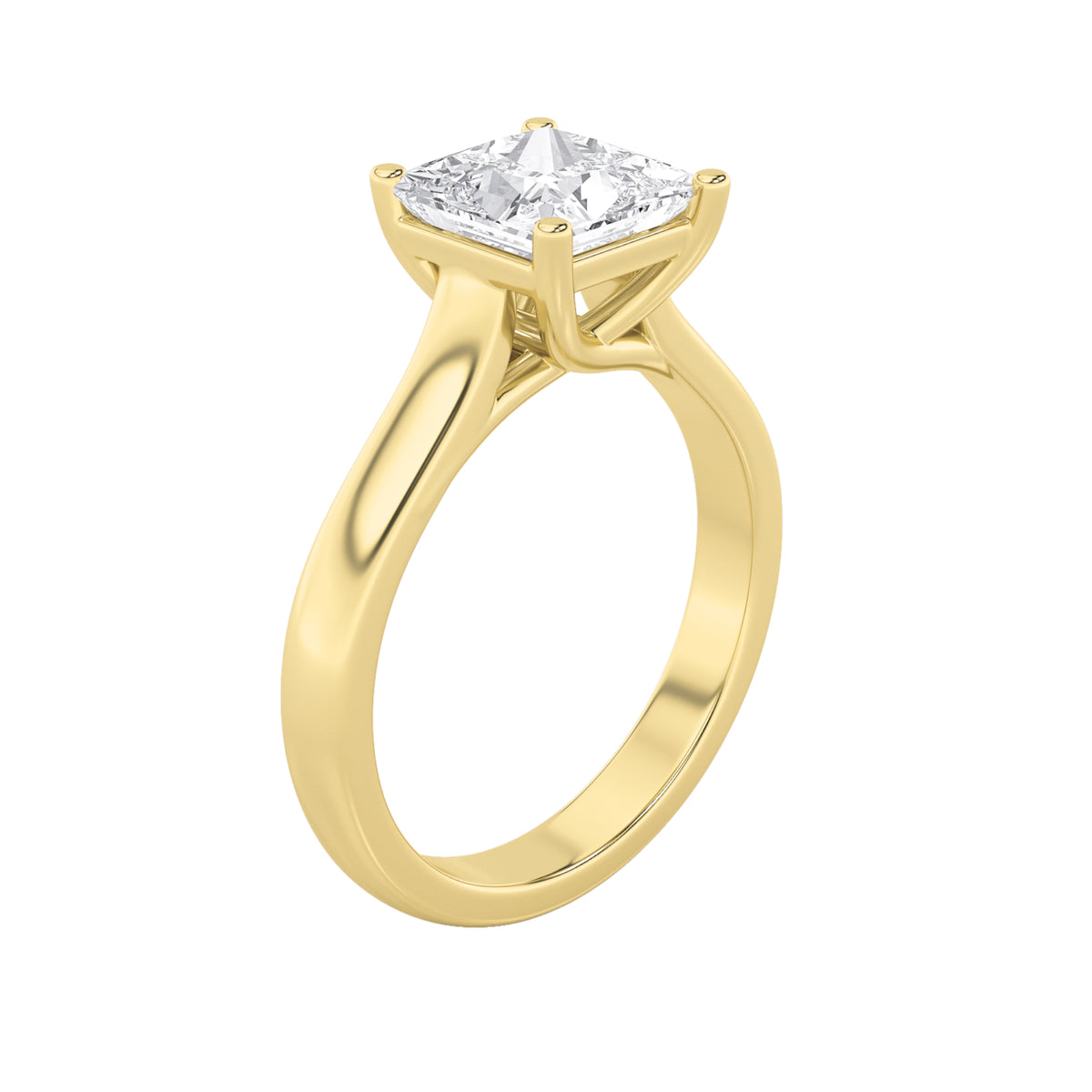 1Cttw Princess Shaped Lab Grown Diamond (F/VS) Plain Cathedral Trellis Shank Solitaire Engagement Ring in 14K Gold