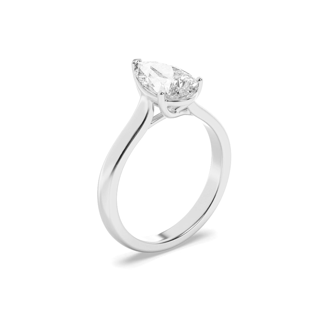 1Cttw Pear Shaped Lab Grown Diamond (F/VS) Plain Cathedral Trellis Shank Solitaire Engagement Ring in 14K Gold
