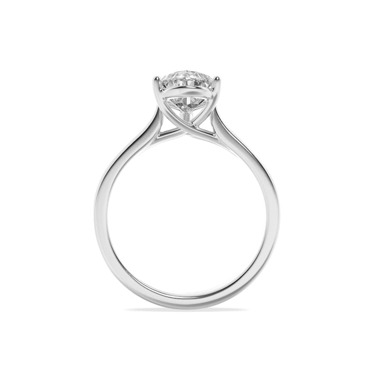 1Cttw Pear Shaped Lab Grown Diamond (F/VS) Plain Cathedral Trellis Shank Solitaire Engagement Ring in 14K Gold
