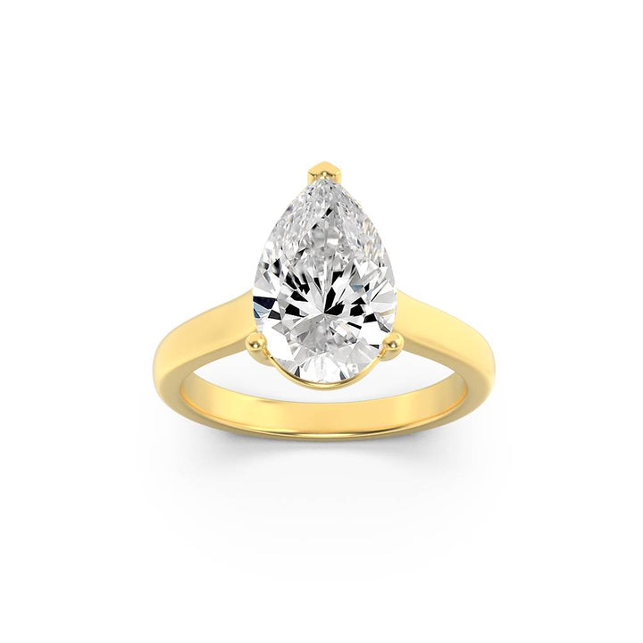 1Cttw Pear Shaped Lab Grown Diamond (G/VS) Plain Cathedral Trellis Shank Solitaire Engagement Ring in 14K Gold