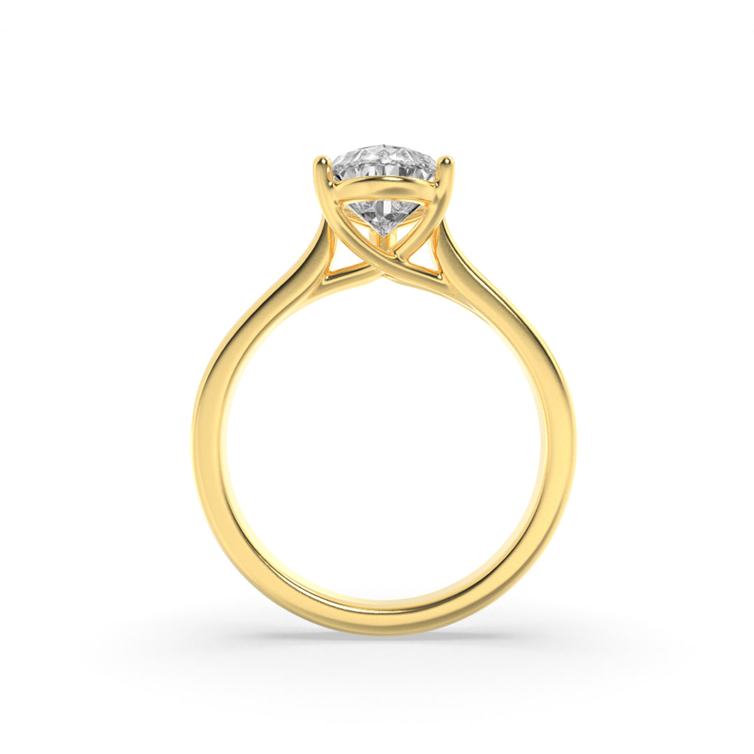 1Cttw Pear Shaped Lab Grown Diamond (G/VS) Plain Cathedral Trellis Shank Solitaire Engagement Ring in 14K Gold