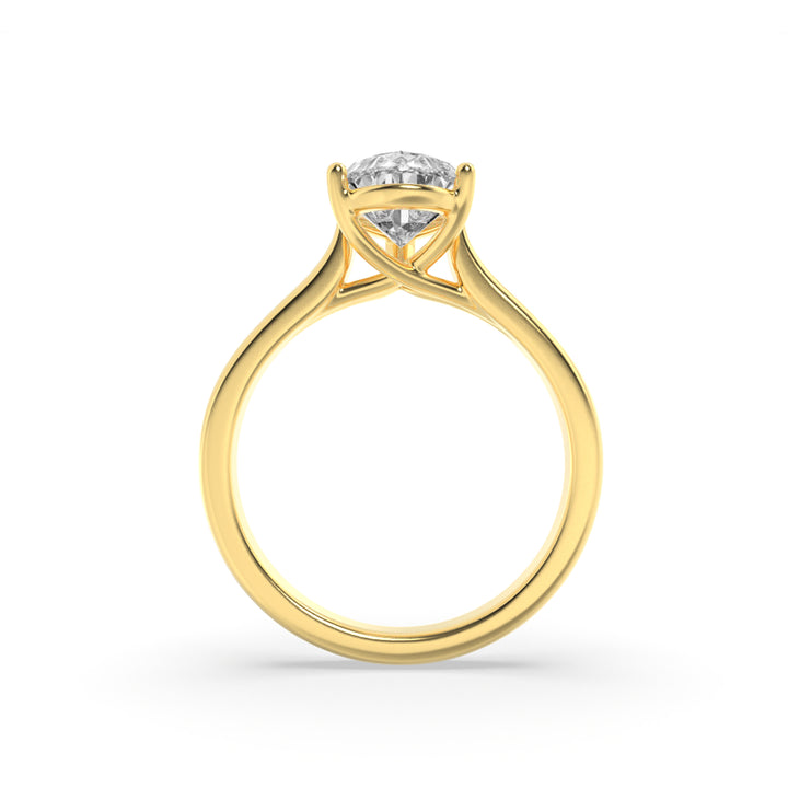 1Cttw Pear Shaped Lab Grown Diamond (G/VS) Plain Cathedral Trellis Shank Solitaire Engagement Ring in 14K Gold