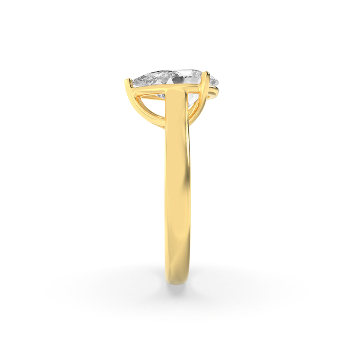 1Cttw Pear Shaped Lab Grown Diamond (G/VS) Plain Cathedral Trellis Shank Solitaire Engagement Ring in 14K Gold