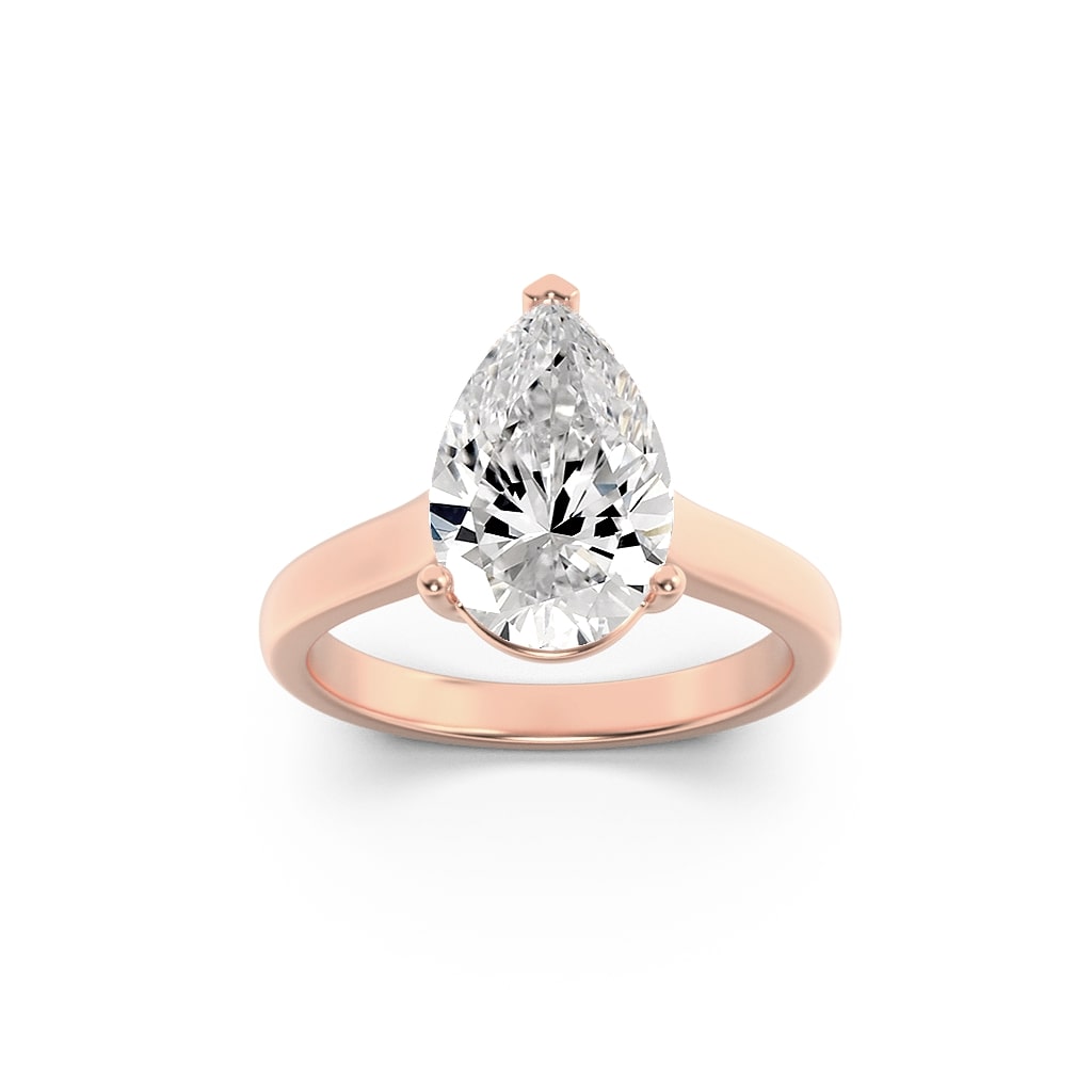 1Cttw Pear Shaped Lab Grown Diamond (G/VS) Plain Cathedral Trellis Shank Solitaire Engagement Ring in 14K Gold