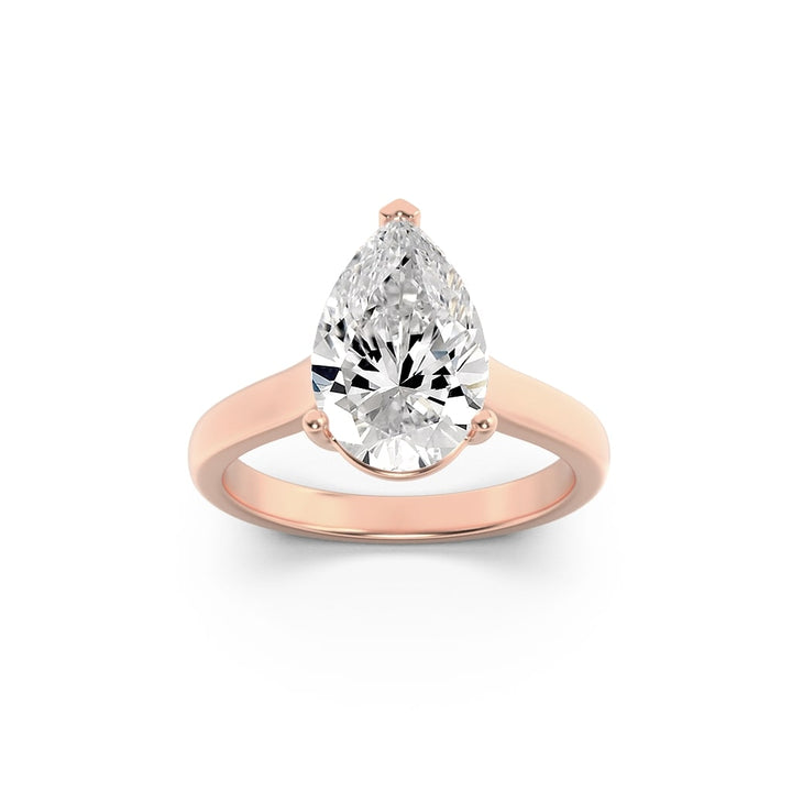 1Cttw Pear Shaped Lab Grown Diamond (G/VS) Plain Cathedral Trellis Shank Solitaire Engagement Ring in 14K Gold