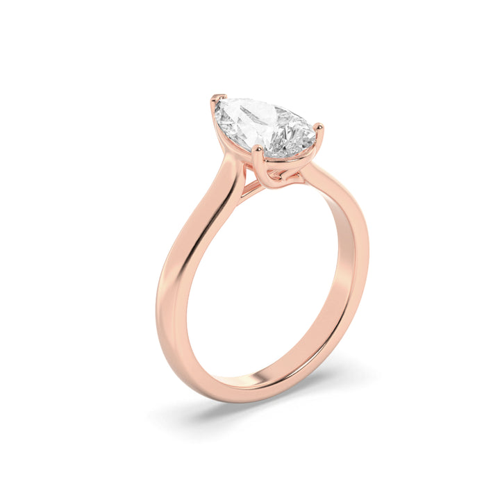 1Cttw Pear Shaped Lab Grown Diamond (G/VS) Plain Cathedral Trellis Shank Solitaire Engagement Ring in 14K Gold
