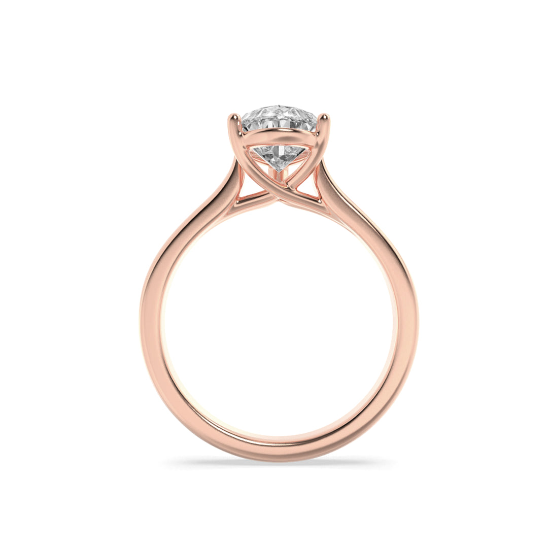 1Cttw Pear Shaped Lab Grown Diamond (G/VS) Plain Cathedral Trellis Shank Solitaire Engagement Ring in 14K Gold