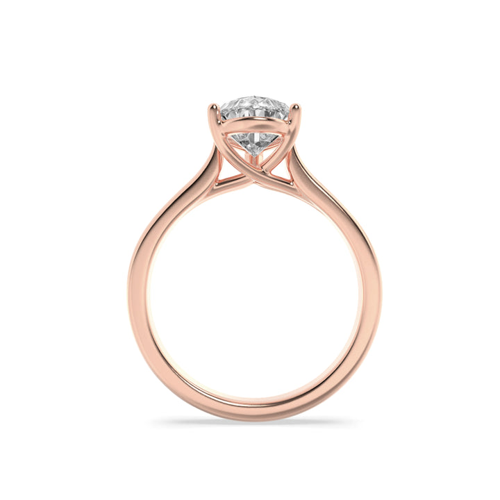 1Cttw Pear Shaped Lab Grown Diamond (G/VS) Plain Cathedral Trellis Shank Solitaire Engagement Ring in 14K Gold