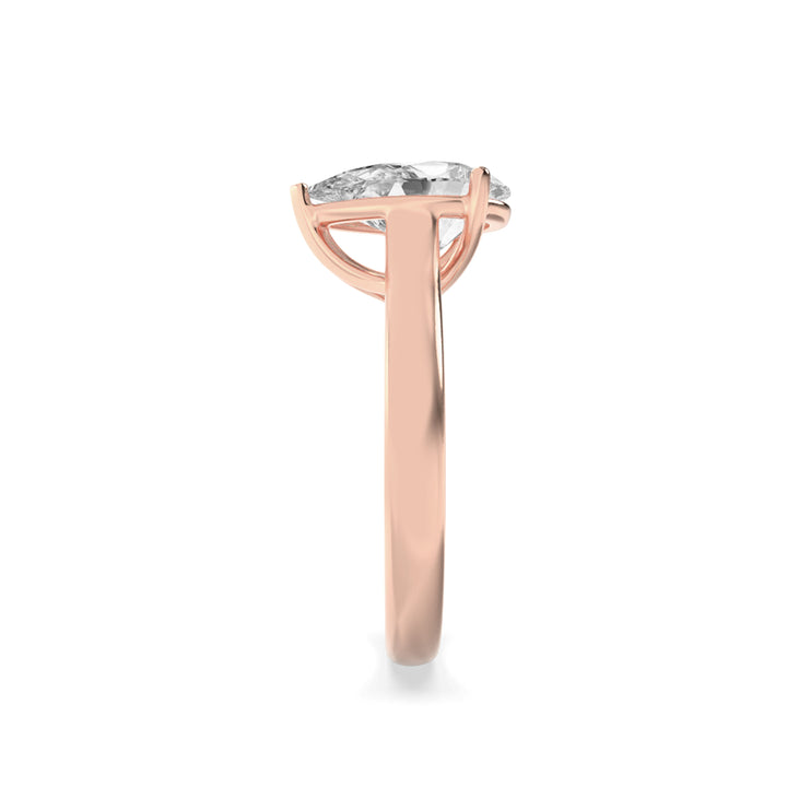 1Cttw Pear Shaped Lab Grown Diamond (G/VS) Plain Cathedral Trellis Shank Solitaire Engagement Ring in 14K Gold