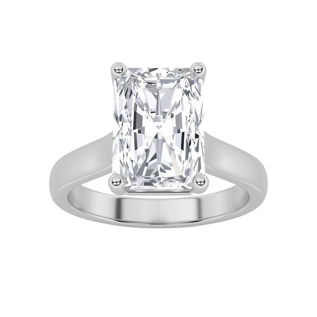 1Cttw Radiant Shaped Lab Grown Diamond (F/VS) Plain Cathedral Trellis Shank Solitaire Engagement Ring in 14K Gold