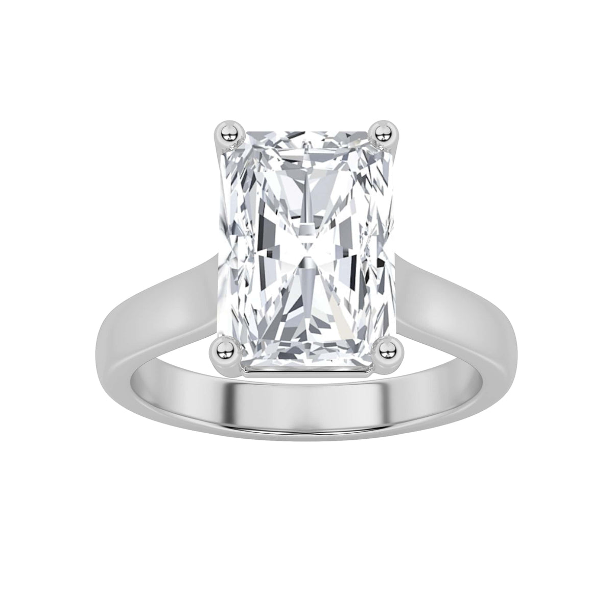 1Cttw Radiant Shaped Lab Grown Diamond (F/VS) Plain Cathedral Trellis Shank Solitaire Engagement Ring in 14K Gold