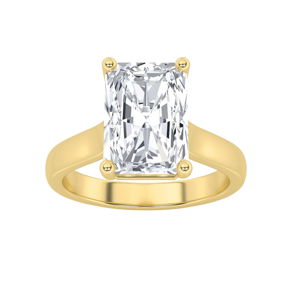 1Cttw Radiant Shaped Lab Grown Diamond (F/VS) Plain Cathedral Trellis Shank Solitaire Engagement Ring in 14K Gold
