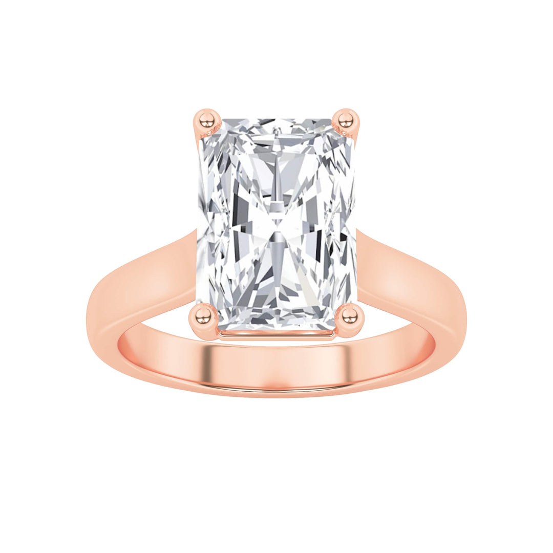 1Cttw Radiant Shaped Lab Grown Diamond (F/VS) Plain Cathedral Trellis Shank Solitaire Engagement Ring in 14K Gold