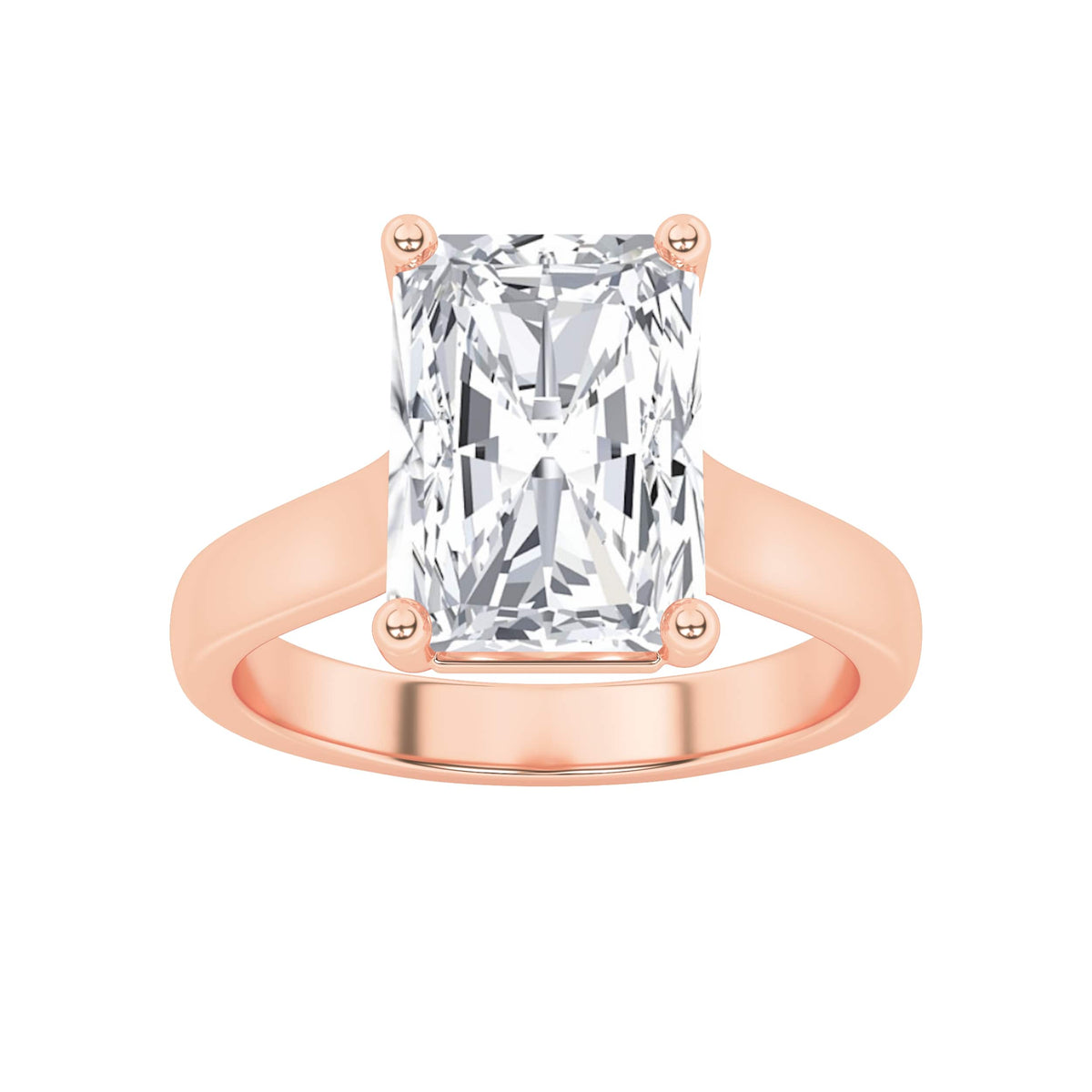 1Cttw Radiant Shaped Lab Grown Diamond (F/VS) Plain Cathedral Trellis Shank Solitaire Engagement Ring in 14K Gold
