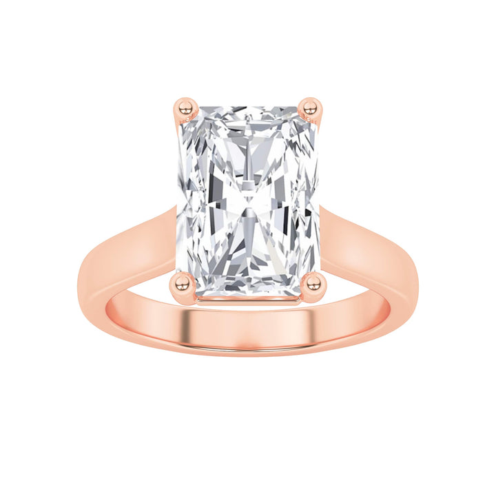 1Cttw Radiant Shaped Lab Grown Diamond (F/VS) Plain Cathedral Trellis Shank Solitaire Engagement Ring in 14K Gold