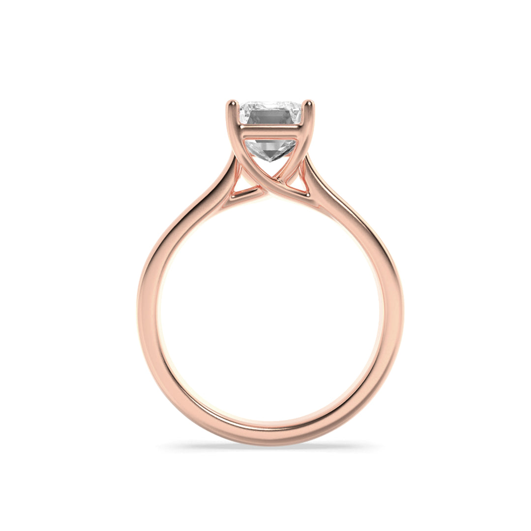 1Cttw Radiant Shaped Lab Grown Diamond (F/VS) Plain Cathedral Trellis Shank Solitaire Engagement Ring in 14K Gold
