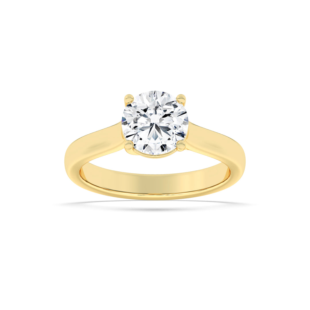 2CTW Round Shaped Lab Grown Diamond (F/VS) Plain Cathedral Trellis Shank Solitaire Engagement Ring in 14K Gold
