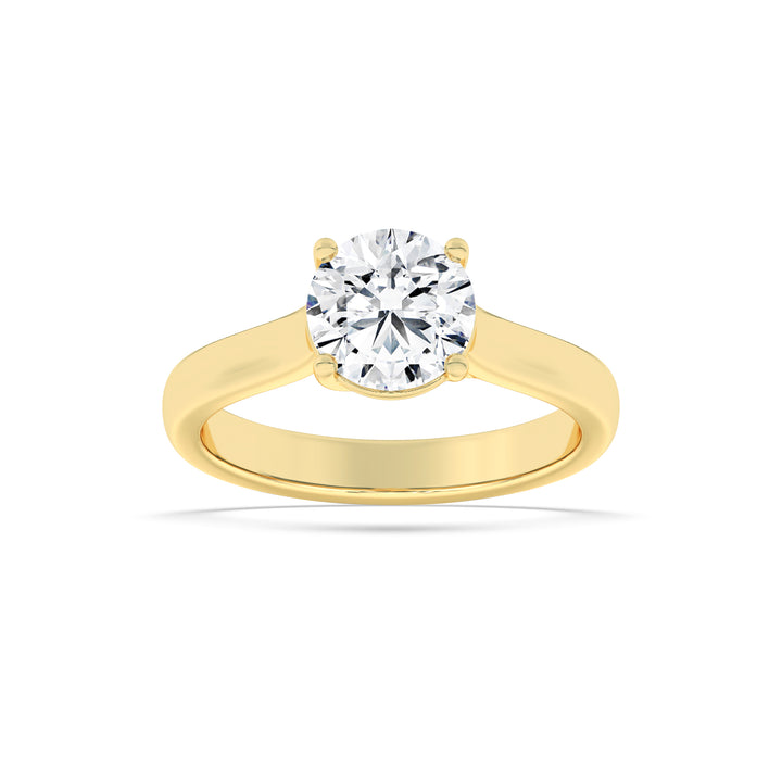 2CTW Round Shaped Lab Grown Diamond (F/VS) Plain Cathedral Trellis Shank Solitaire Engagement Ring in 14K Gold