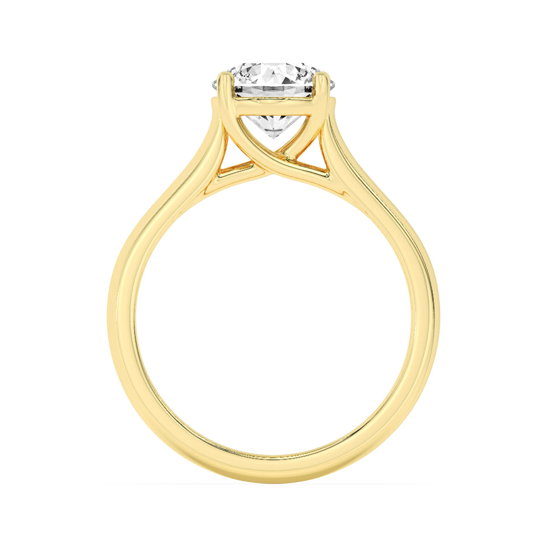 2CTW Round Shaped Lab Grown Diamond (F/VS) Plain Cathedral Trellis Shank Solitaire Engagement Ring in 14K Gold