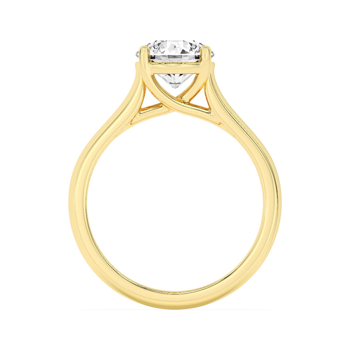 2CTW Round Shaped Lab Grown Diamond (F/VS) Plain Cathedral Trellis Shank Solitaire Engagement Ring in 14K Gold