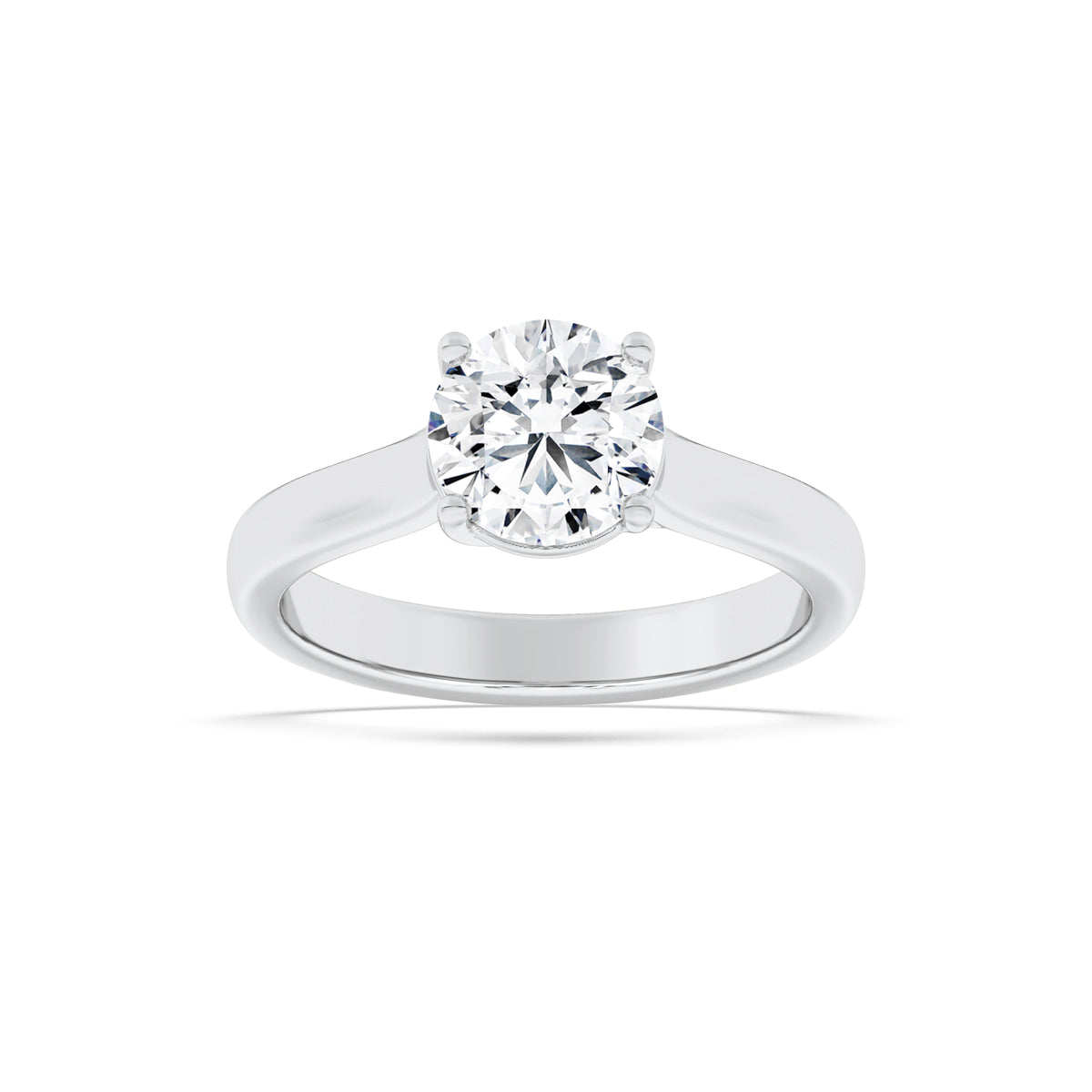 2.5Cttw Round Shaped Lab Grown Diamond (F/VS) Plain Cathedral Trellis Shank Solitaire Engagement Ring in 14K Gold