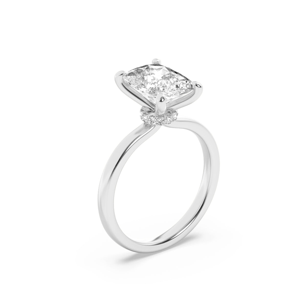 1.5Cttw Elongated Cushion Shaped Lab Grown Diamond (F/VS) Hidden Halo Plain Shank Engagement Ring in 14K Gold