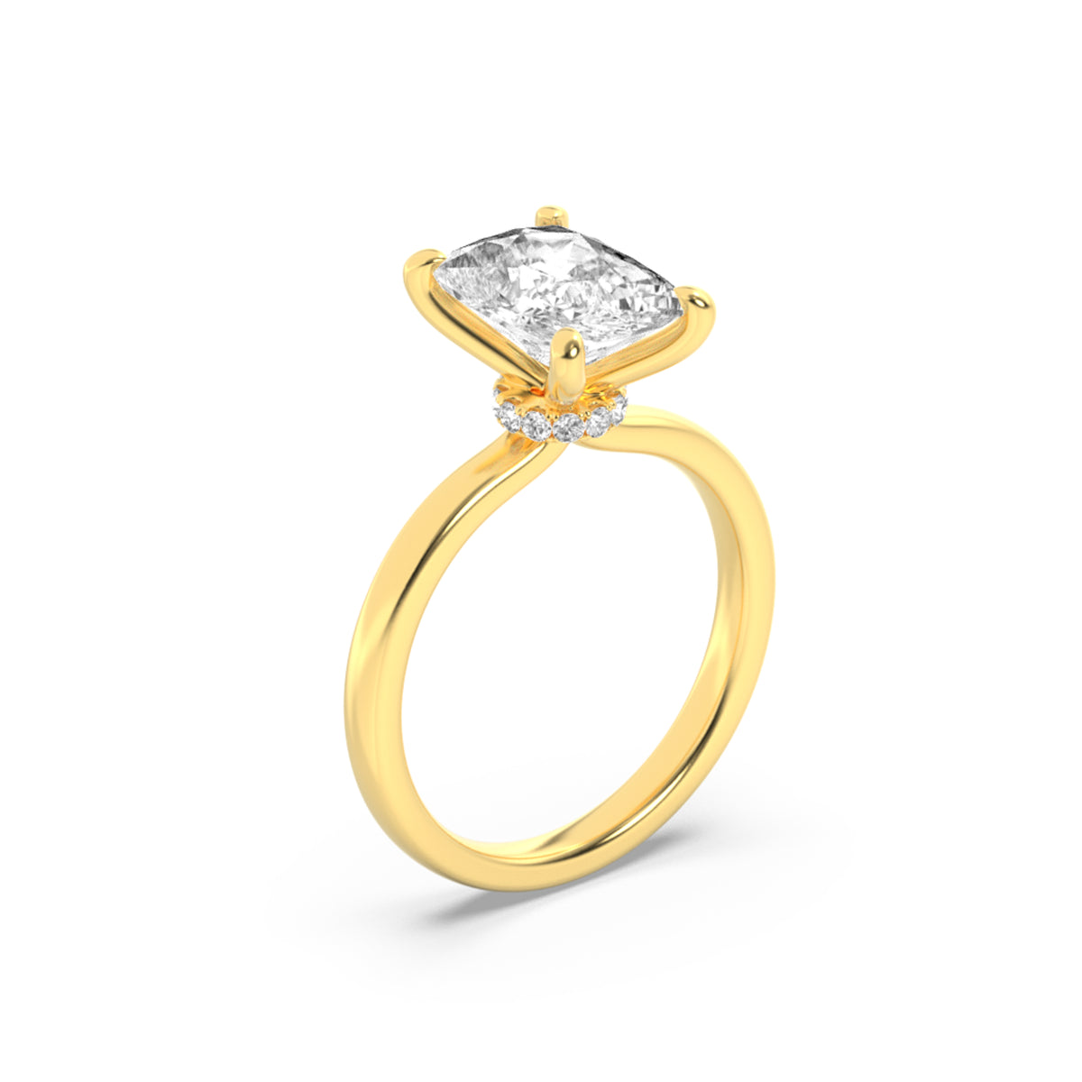 1.5Cttw Elongated Cushion Shaped Lab Grown Diamond (F/VS) Hidden Halo Plain Shank Engagement Ring in 14K Gold