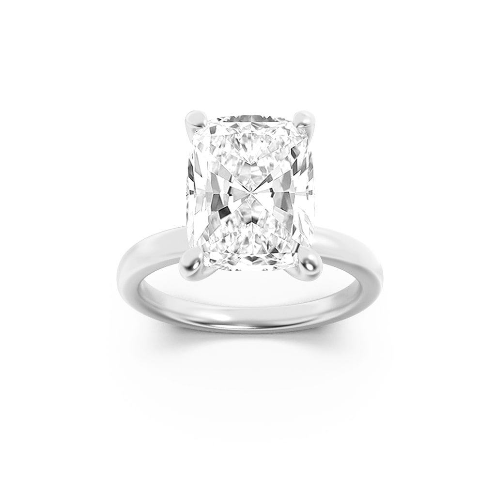 3.25Cttw Elongated Cushion Shaped Lab Grown Diamond (G/VS) Hidden Halo Plain Shank Engagement Ring in 14K Gold