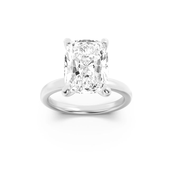 3.25Cttw Elongated Cushion Shaped Lab Grown Diamond (G/VS) Hidden Halo Plain Shank Engagement Ring in 14K Gold