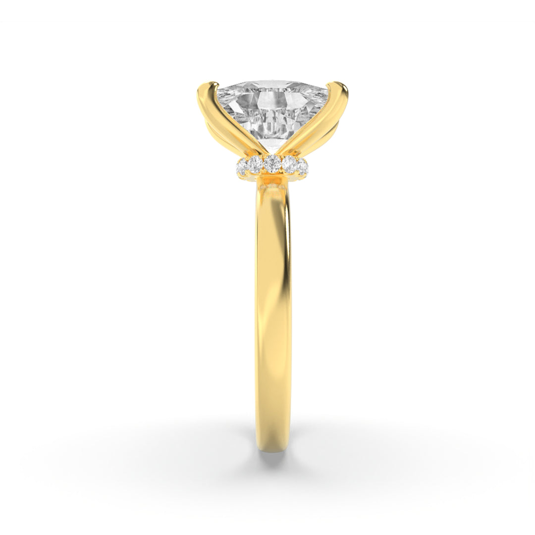 3.25Cttw Elongated Cushion Shaped Lab Grown Diamond (F/VS) Hidden Halo Plain Shank Engagement Ring in 14K Gold