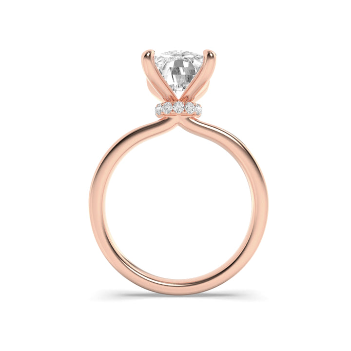 3.25Cttw Elongated Cushion Shaped Lab Grown Diamond (G/VS) Hidden Halo Plain Shank Engagement Ring in 14K Gold