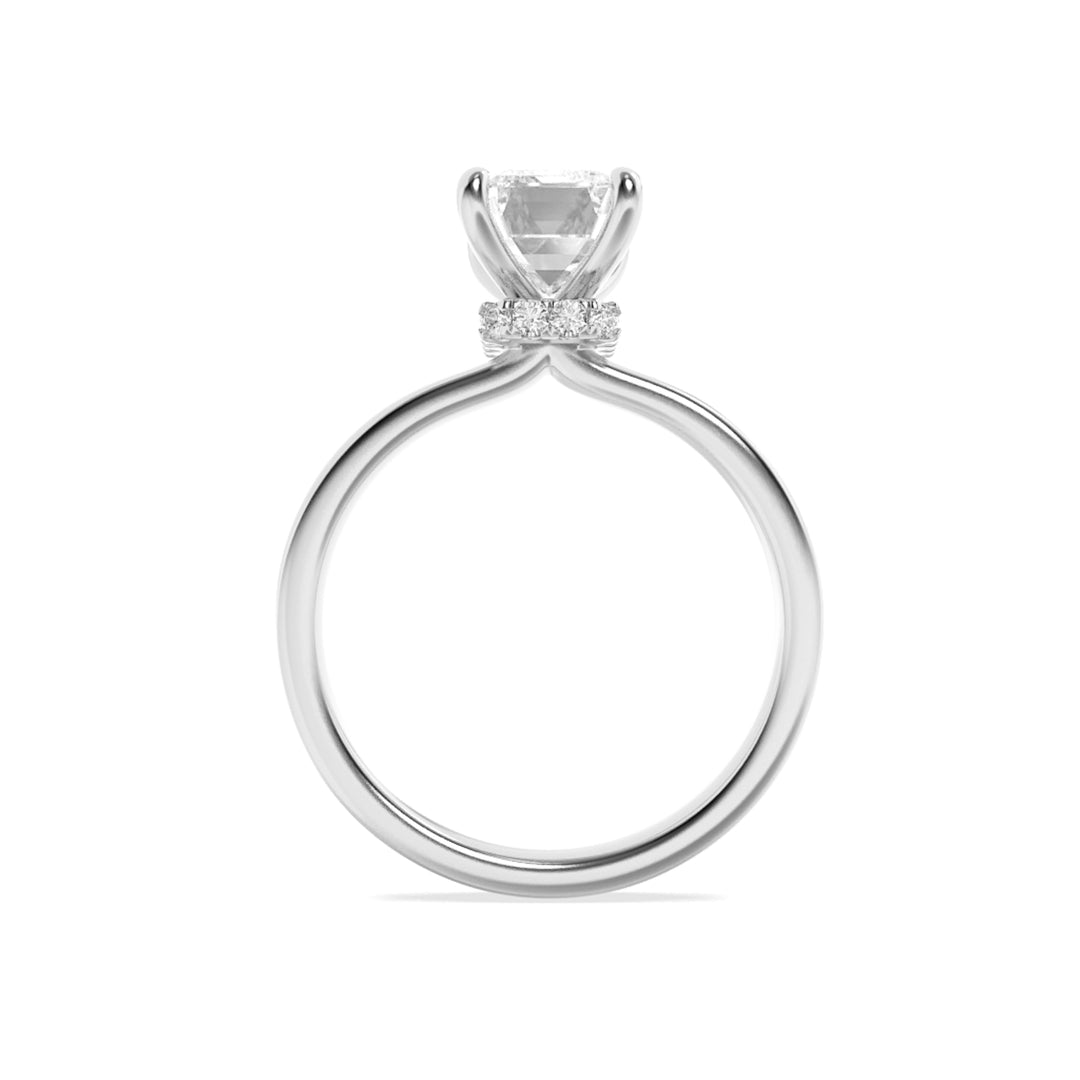 1Cttw Emerald Shaped Lab Grown Diamond (F/VS) Hidden Halo Plain Shank Engagement Ring in 14K Gold