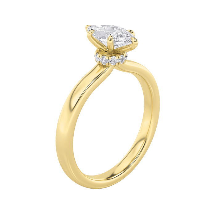 1Cttw Marquise Shaped Lab Grown Diamond (F/VS) Hidden Halo Plain Shank Engagement Ring in 14K Gold