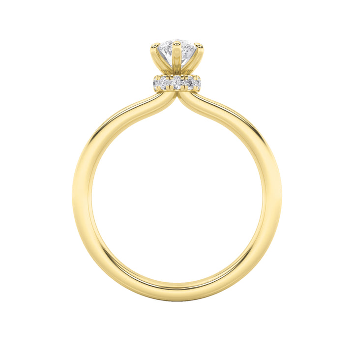 1Cttw Marquise Shaped Lab Grown Diamond (F/VS) Hidden Halo Plain Shank Engagement Ring in 14K Gold