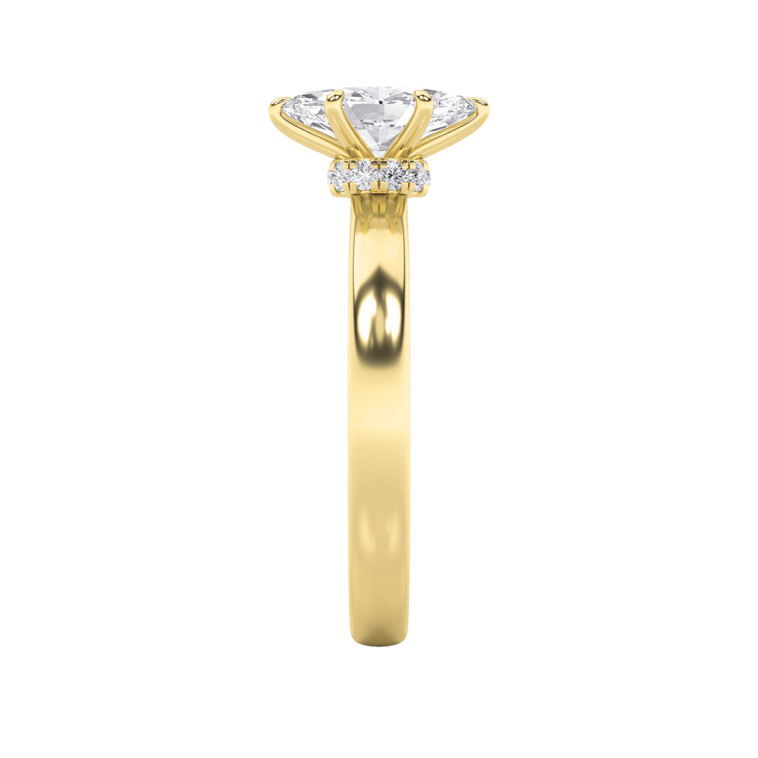 1Cttw Marquise Shaped Lab Grown Diamond (F/VS) Hidden Halo Plain Shank Engagement Ring in 14K Gold