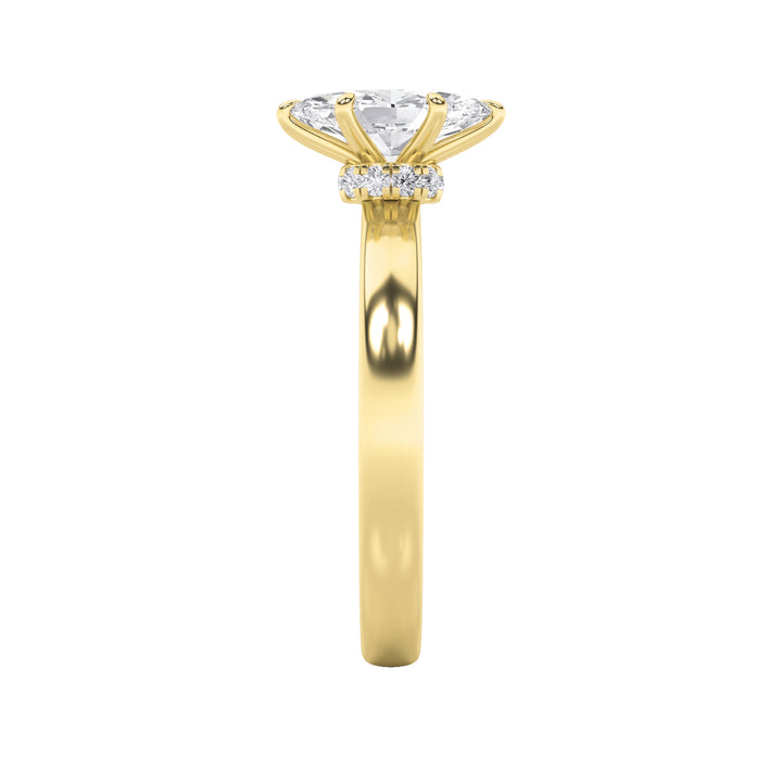 1Cttw Marquise Shaped Lab Grown Diamond (F/VS) Hidden Halo Plain Shank Engagement Ring in 14K Gold