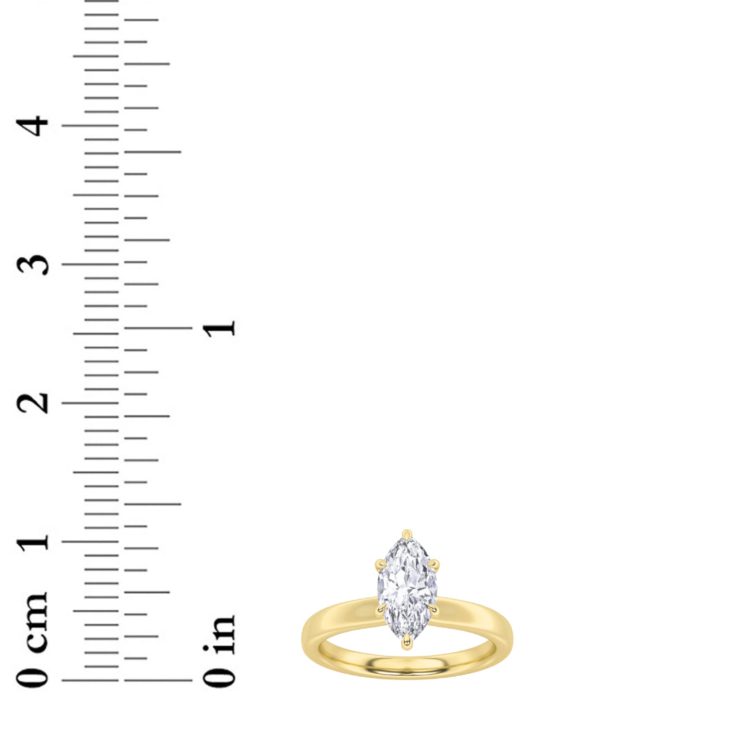 1Cttw Marquise Shaped Lab Grown Diamond (F/VS) Hidden Halo Plain Shank Engagement Ring in 14K Gold